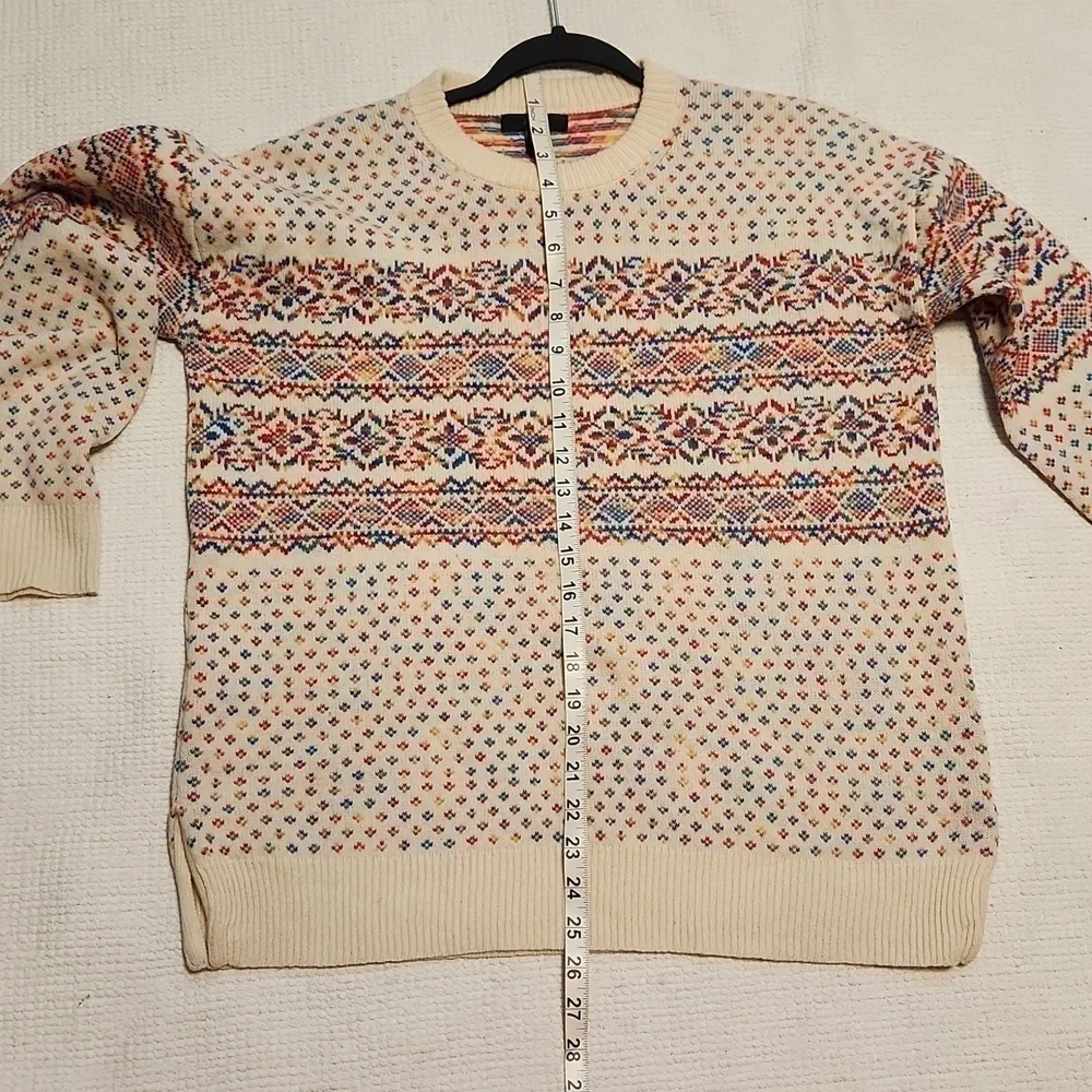 J. Crew cream Fair Isle Crew neck side slits wool oversized sweater sz S
